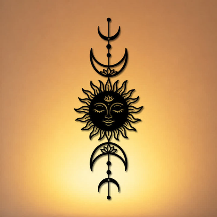 Buddha Stones Tableau mural Boho Soleil et Lune Lotus Intuition Fer Symboles Significatifs - image 0