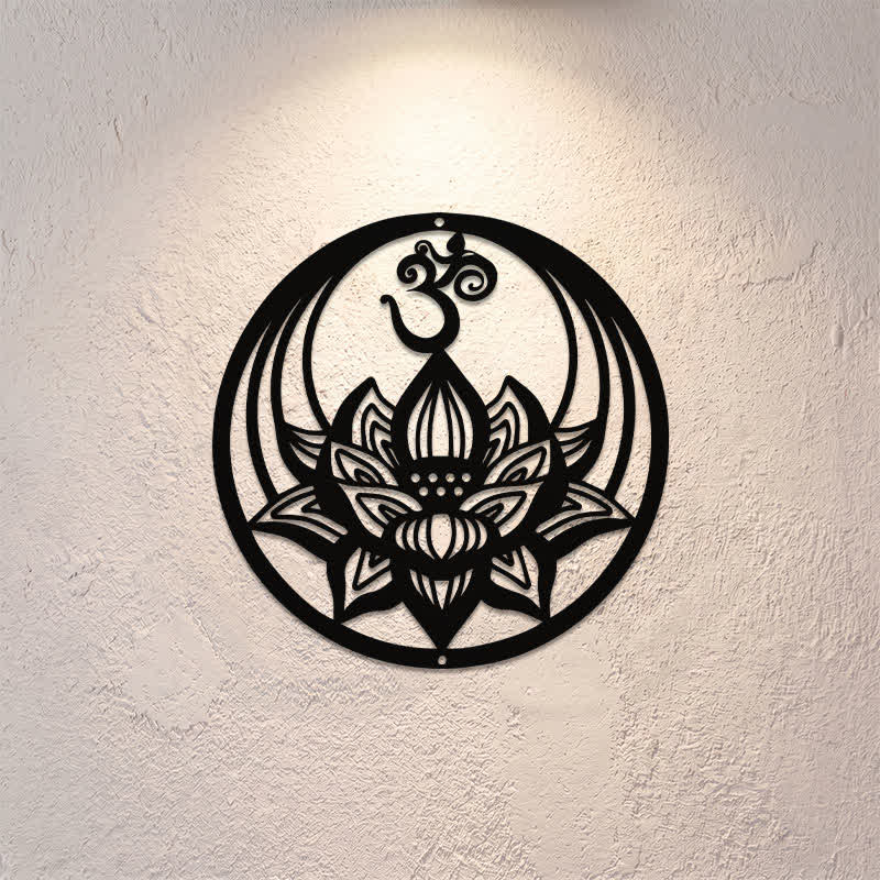 Buddha Stones Lotus de l'Éveil OM, symbole rond en fer, décoration murale - image 0