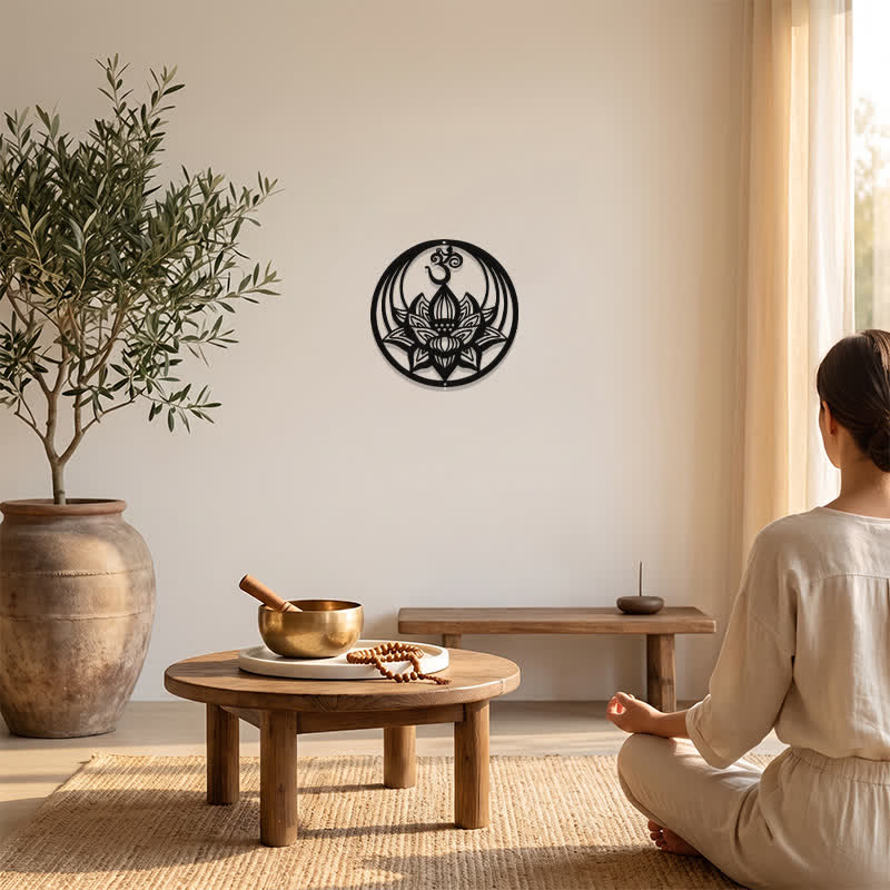 Buddha Stones Lotus de l'Éveil OM, symbole rond en fer, décoration murale - image 5