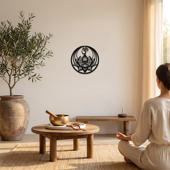 Buddha Stones Lotus de l'Éveil OM, symbole rond en fer, décoration murale - image 5