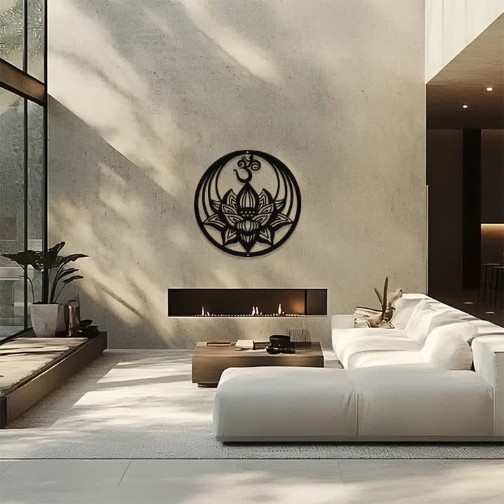 Buddha Stones Lotus de l'Éveil OM, symbole rond en fer, décoration murale - image 13