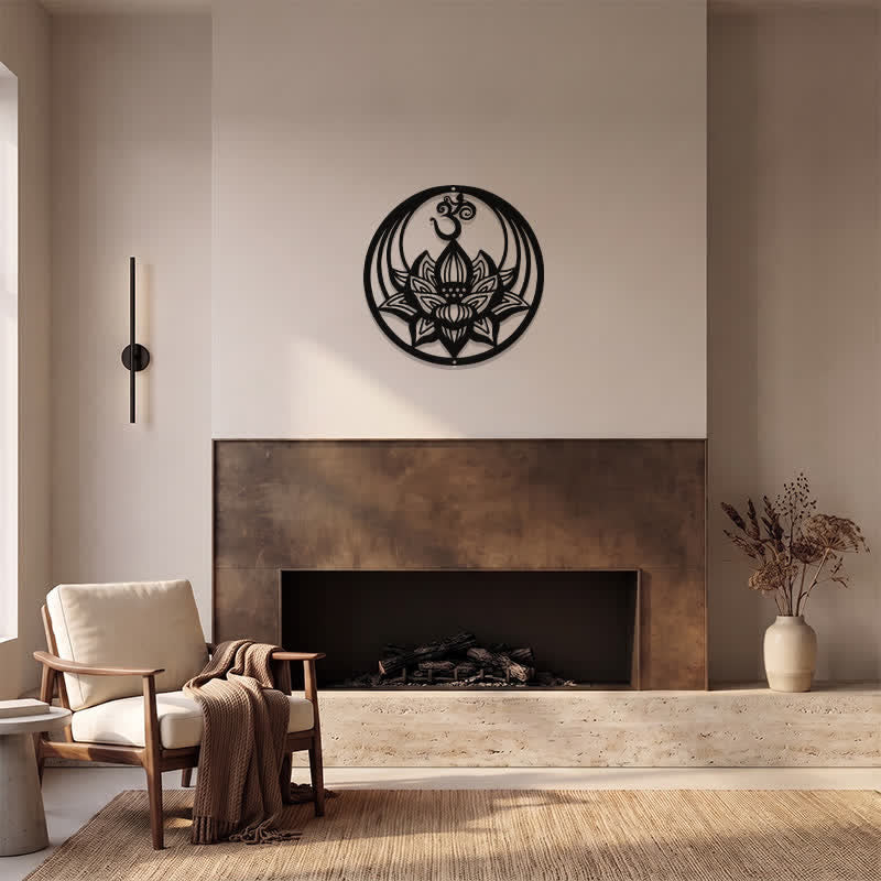 Buddha Stones Lotus de l'Éveil OM, symbole rond en fer, décoration murale - image 11