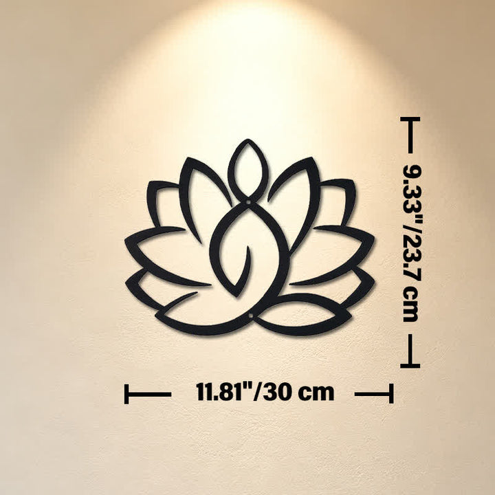 Buddha Stones Art mural en métal noir, lotus, illumination, fer, symboles significatifs - Dimensions approximatives : 30 cm x 23,7 cm x 0,1 cm / 11,81 po x 9,33 po x 0,04 po - image 4