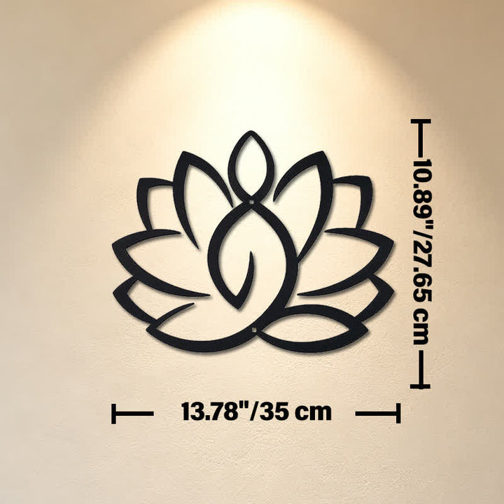 Buddha Stones Art mural en métal noir, lotus, illumination, fer, symboles significatifs - Dimensions approximatives : 35 cm x 27,65 cm x 0,1 cm / 13,78 po x 10,89 po x 0,04 po - image 6