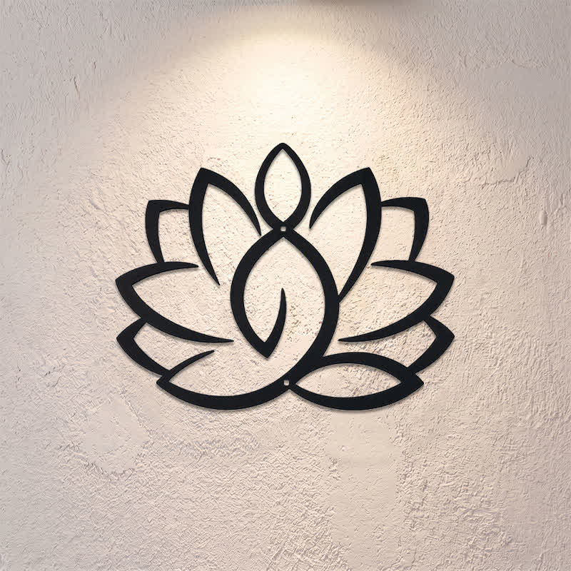 Buddha Stones Art mural en métal noir, lotus, illumination, fer, symboles significatifs - image 0