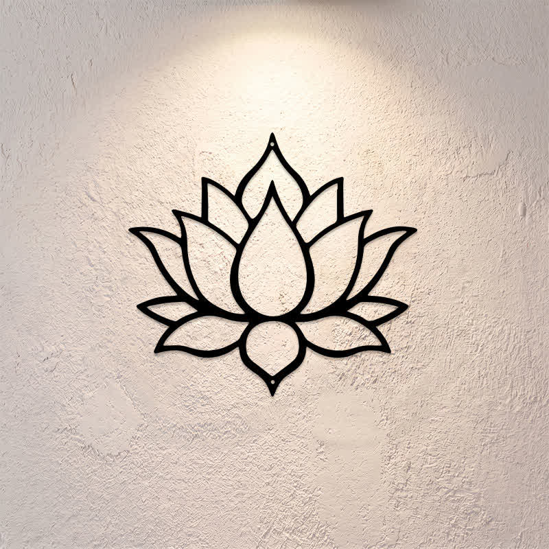 Buddha Stones Tableau mural Lotus noir mat Pureté Zen Fer Métal Symboles significatifs - image 0