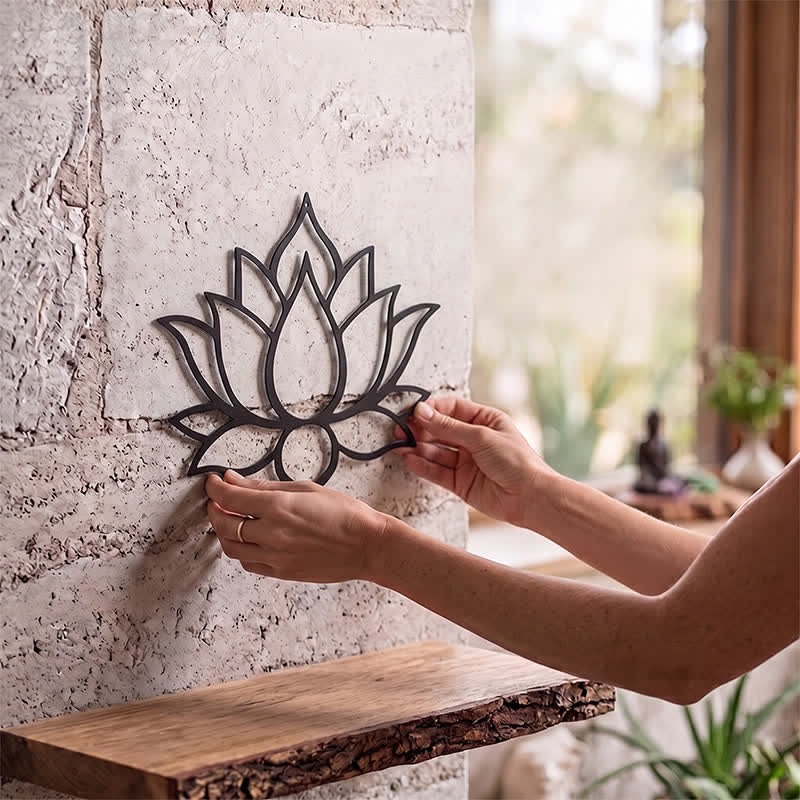 Buddha Stones Tableau mural Lotus noir mat Pureté Zen Fer Métal Symboles significatifs - image 1