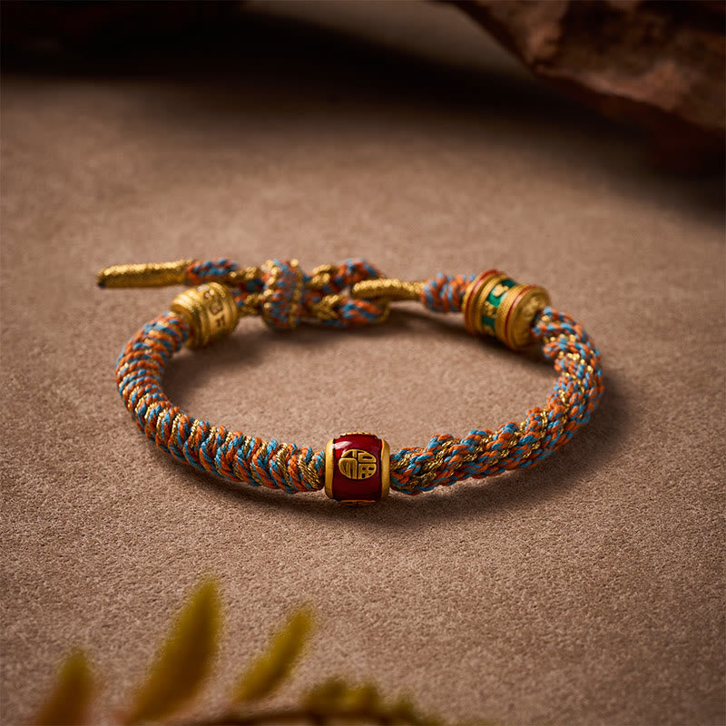 Buddha Stones Bracelet de sagesse tissé à la main Om Mani Padme Hum, orné du caractère Fu tibétain - image 1