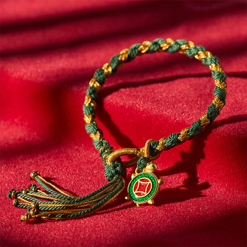 Buddha Stones Bracelet de guérison tissé à la main en corde de tortue jaune et verte - Tortue (Sagesse ♥ Endurance) - image 0