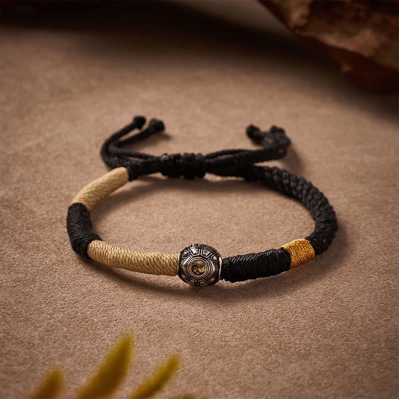 Buddha Stones Bracelet de sagesse Yinyang en laiton avec tortue et cordon noir tissé à la main - Tortue (Sagesse ♥ Endurance) - image 0