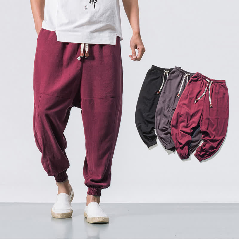 Pantalon harem en coton uni à cordon de serrage et poches pour homme, motif Buddha Stones - image 8