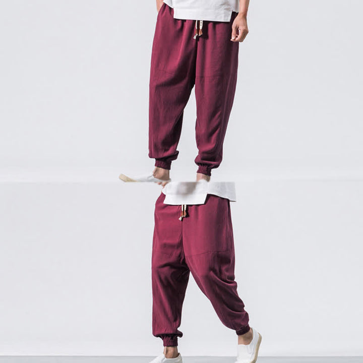 Pantalon harem en coton uni à cordon de serrage et poches pour homme, motif Buddha Stones - image 11