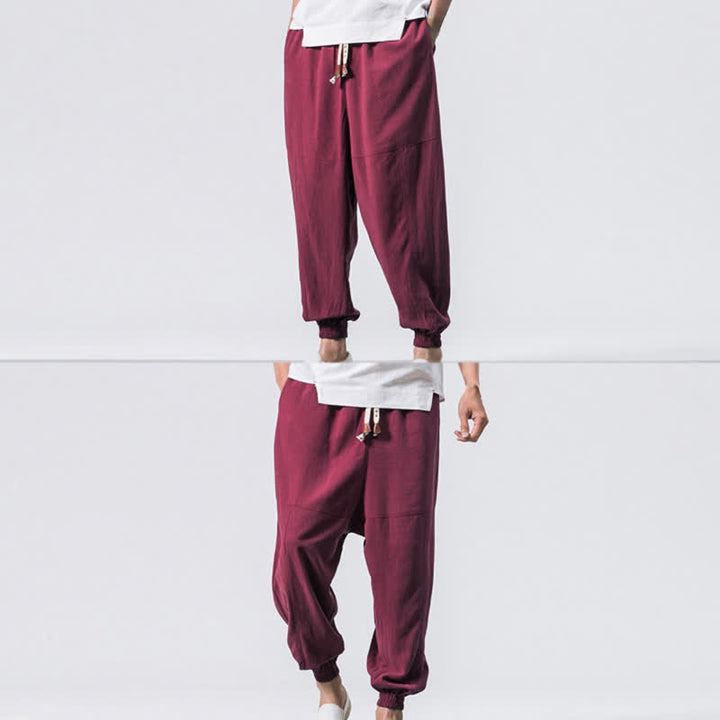 Pantalon harem en coton uni à cordon de serrage et poches pour homme, motif Buddha Stones - image 9