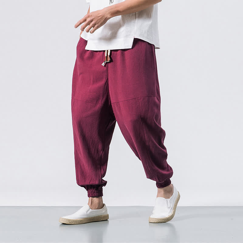 Pantalon harem en coton uni à cordon de serrage et poches pour homme, motif Buddha Stones - Cramoisi - US/UK/AU46，EU56 (5XL) - image 7