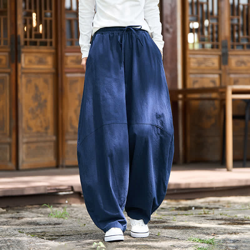 Buddha Stones Pantalon sarouel d'été décontracté en coton uni à cordon de serrage et poches - Marine - US/UK/AU46, EU56 (5XL) - image 21