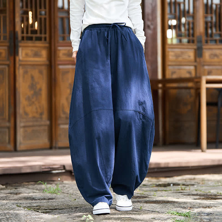 Buddha Stones Pantalon sarouel d'été décontracté en coton uni à cordon de serrage et poches - Marine - US/UK/AU46, EU56 (5XL) - image 21