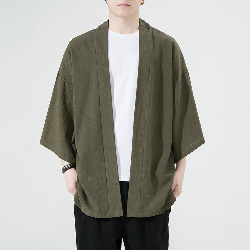 Buddha Stones Kimonos d'été minimalistes et unis pour hommes - Vert olive - US/UK/AU46, EU56 (5XL) - image 2