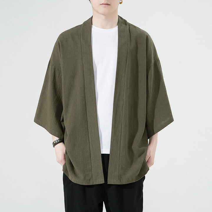 Buddha Stones Kimonos d'été minimalistes et unis pour hommes - Vert olive - US/UK/AU46, EU56 (5XL) - image 2
