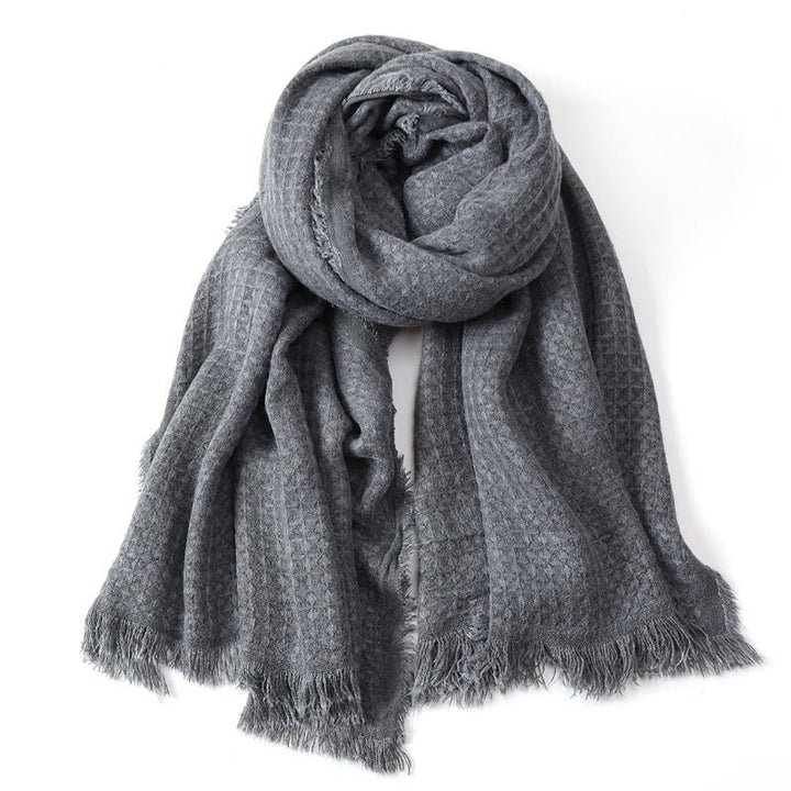 Écharpe chaude et texturée à pompons Buddha Stones pour homme, automne-hiver - Gris terne - image 0