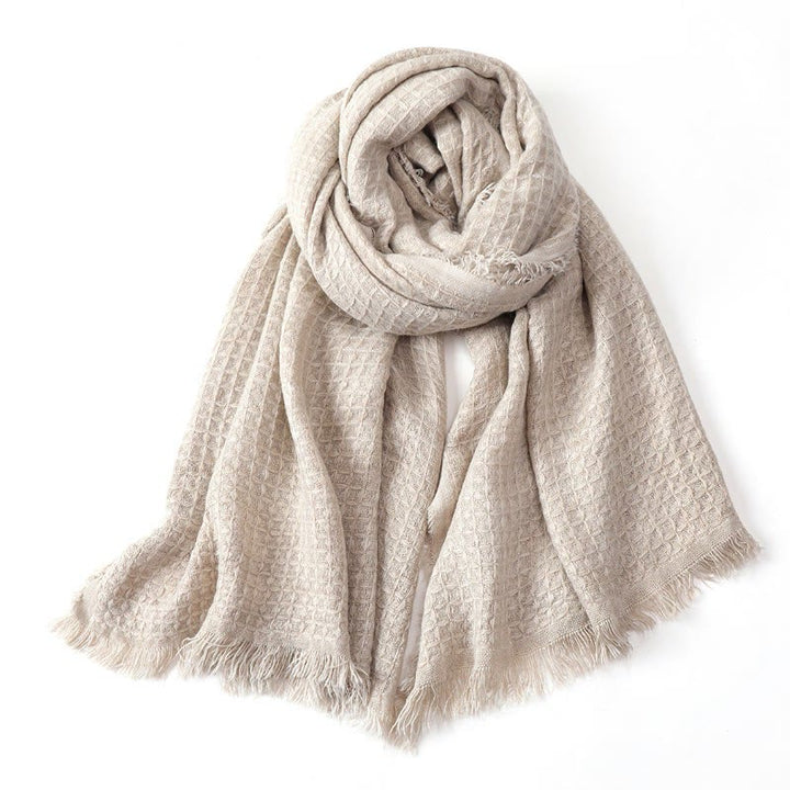 Écharpe chaude et texturée à pompons Buddha Stones pour homme, automne-hiver - Beige - image 12