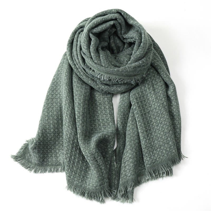 Écharpe chaude et texturée à pompons Buddha Stones pour homme, automne-hiver - Vert mer moyen - image 8