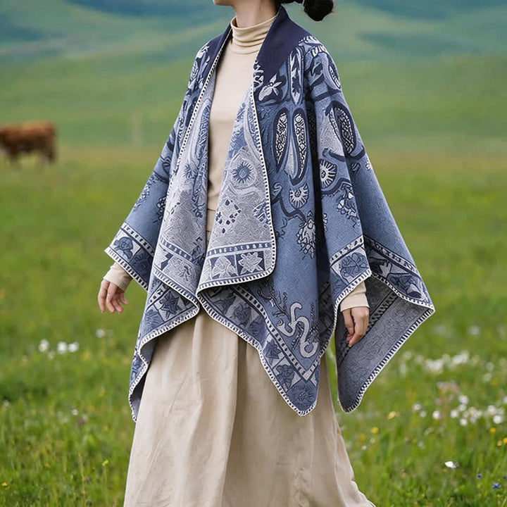 Buddha Stones Poncho style bohème à capuche, motif cachemire géométrique, automne-hiver - image 5