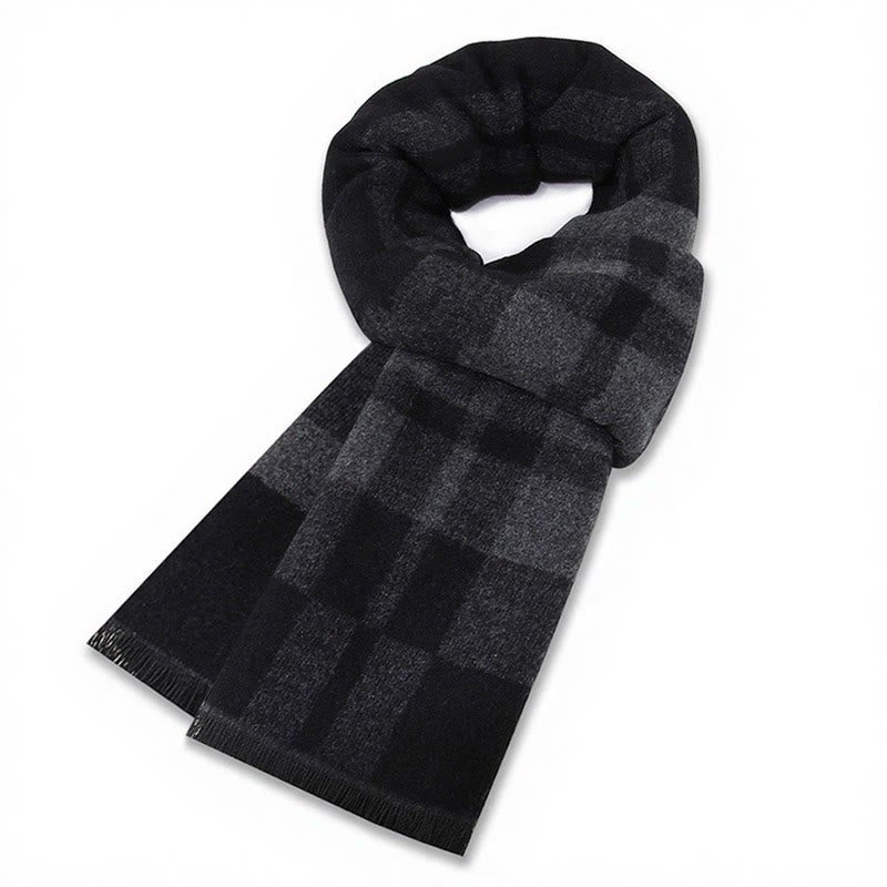 Écharpe chaude pour homme Buddha Stones automne-hiver classique à carreaux gris et franges - Carreaux gris et noirs - image 6