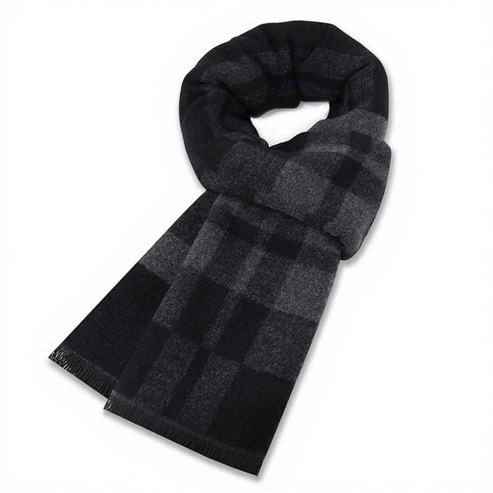 Écharpe chaude pour homme Buddha Stones automne-hiver classique à carreaux gris et franges - Carreaux gris et noirs - image 6