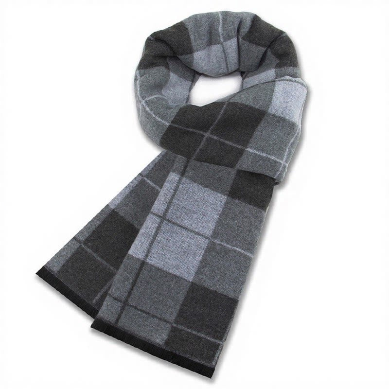 Écharpe chaude pour homme Buddha Stones automne-hiver classique à carreaux gris et franges - Carreaux bleus et gris - image 4
