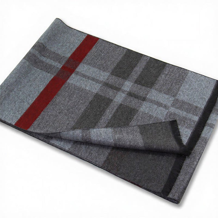 Écharpe chaude pour homme Buddha Stones automne-hiver classique à carreaux gris et franges - image 11