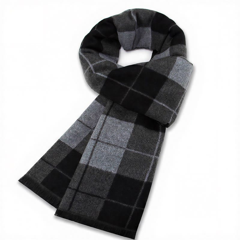 Écharpe chaude pour homme Buddha Stones automne-hiver classique à carreaux gris et franges - Carreaux bleus, gris et noirs - image 2