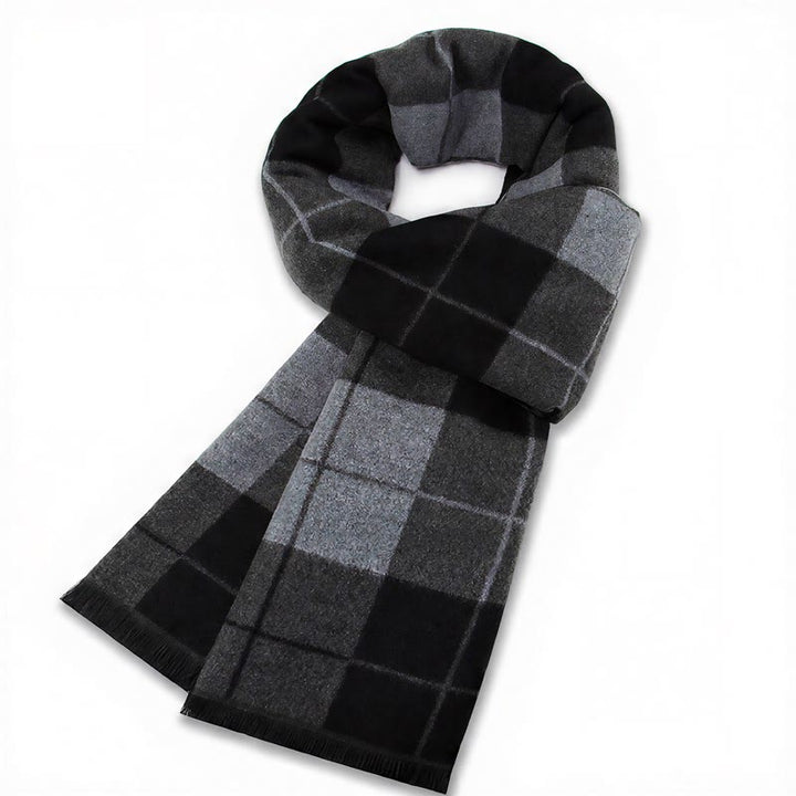 Écharpe chaude pour homme Buddha Stones automne-hiver classique à carreaux gris et franges - Carreaux bleus, gris et noirs - image 2