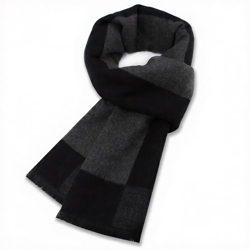 Écharpe chaude pour homme Buddha Stones automne-hiver classique à carreaux gris et franges - Gris Noir - image 12