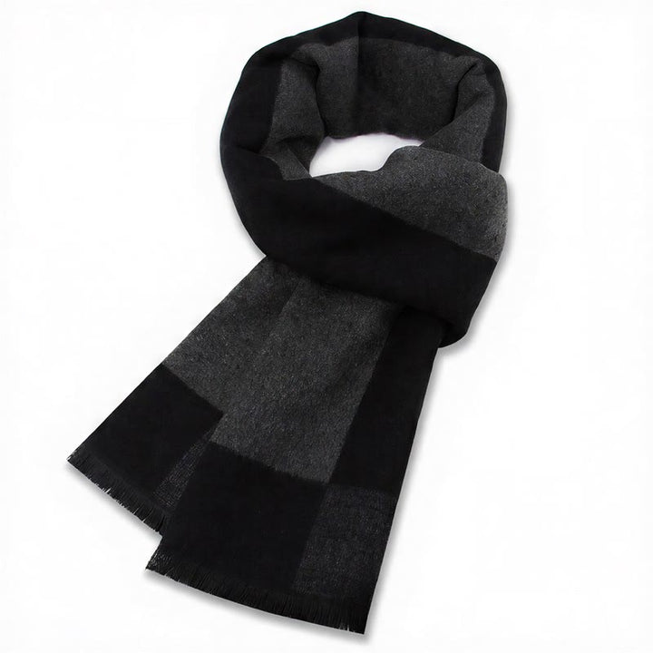 Écharpe chaude pour homme Buddha Stones automne-hiver classique à carreaux gris et franges - Gris Noir - image 12