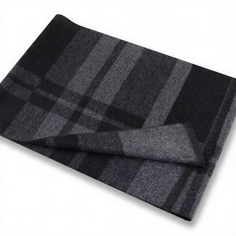 Écharpe chaude pour homme Buddha Stones automne-hiver classique à carreaux gris et franges - image 7