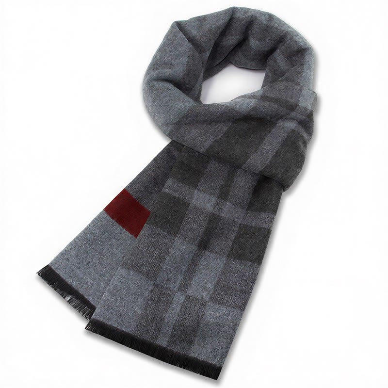 Écharpe chaude pour homme Buddha Stones automne-hiver classique à carreaux gris et franges - Carreaux gris et rouges - image 10