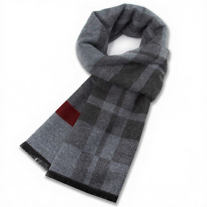 Écharpe chaude pour homme Buddha Stones automne-hiver classique à carreaux gris et franges - Carreaux gris et rouges - image 10