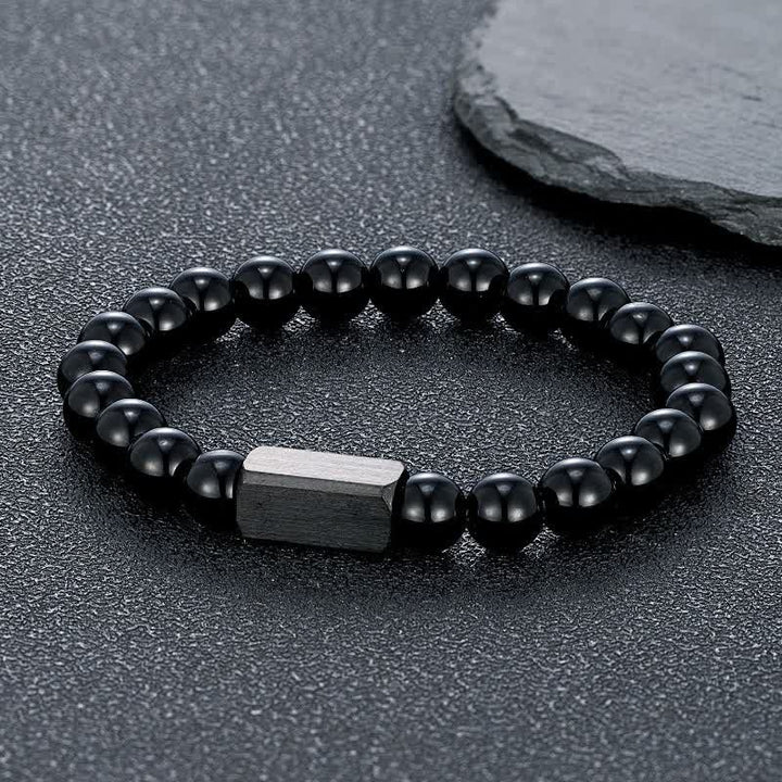Buddha Stones Bracelet en acier titane et pierres de pierre de soleil noire - Onyx noir (Protection ♥ Force) - 8 mm - image 13