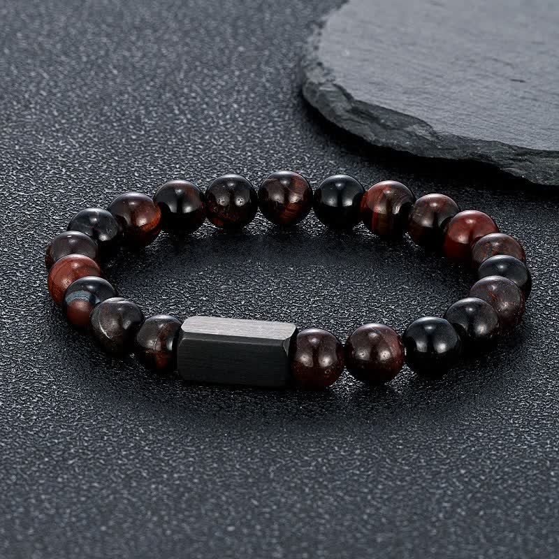 Buddha Stones Bracelet en acier titane et pierres de pierre de soleil noire - Œil de tigre rouge (Passion ♥ Énergie) - 8 mm - image 9