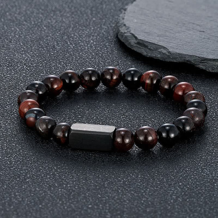 Buddha Stones Bracelet en acier titane et pierres de pierre de soleil noire - Œil de tigre rouge (Passion ♥ Énergie) - 8 mm - image 9
