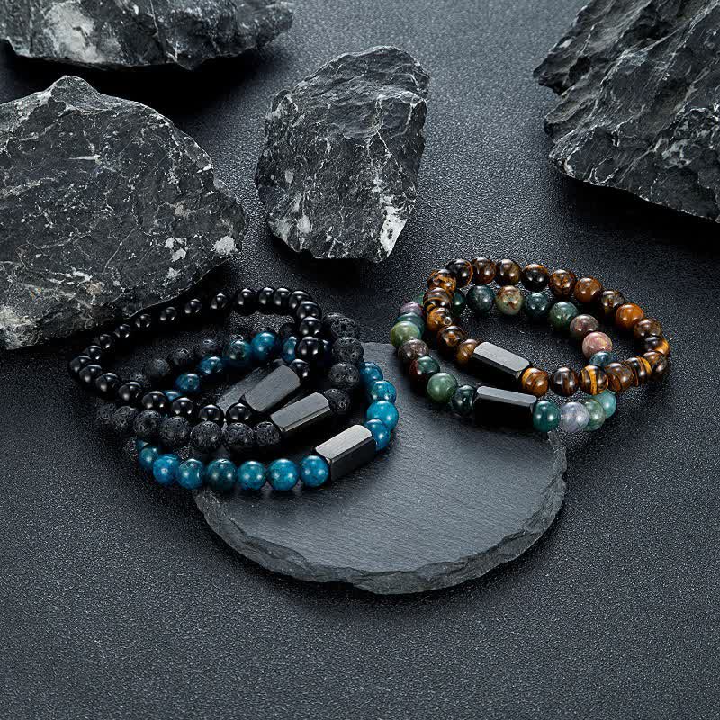 Buddha Stones Bracelet en acier titane et pierres de pierre de soleil noire - image 19