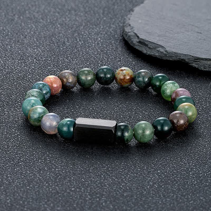 Buddha Stones Bracelet en acier titane et pierres de pierre de soleil noire - Agate indienne (Protection ♥ Équilibre) - 8 mm - image 2