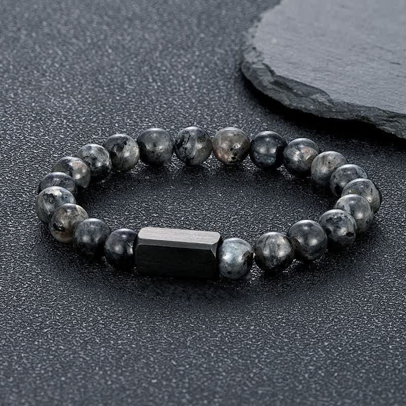 Buddha Stones Bracelet en acier titane et pierres de pierre de soleil noire - Pierre à paillettes noires (Protection ♥ Ancrage) - 8 mm - image 0