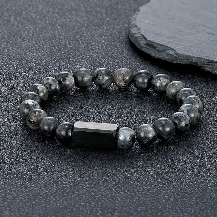 Buddha Stones Bracelet en acier titane et pierres de pierre de soleil noire - Pierre à paillettes noires (Protection ♥ Ancrage) - 8 mm - image 0