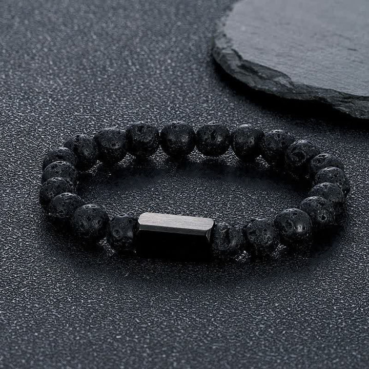 Buddha Stones Bracelet en acier titane et pierres de pierre de soleil noire - Pierre de lave (Ancrage ♥ Protection) - 8 mm - image 15