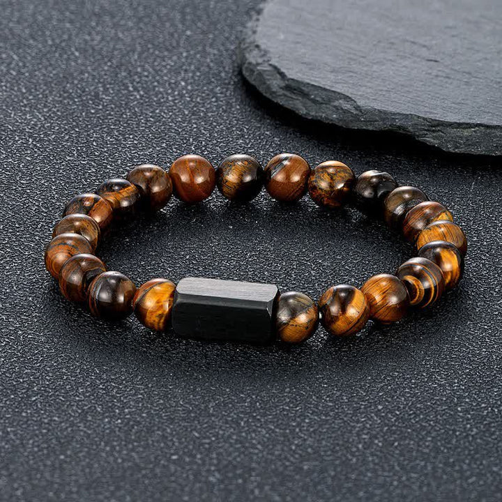 Buddha Stones Bracelet en acier titane et pierres de pierre de soleil noire - Œil de tigre (Confiance ♥ Concentration) - 8 mm - image 11