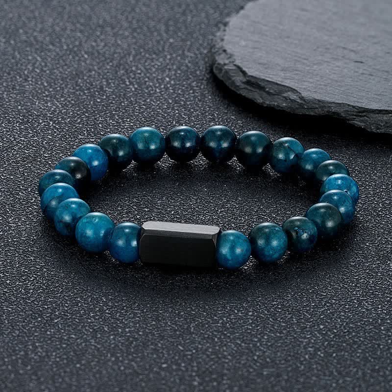 Buddha Stones Bracelet en acier titane et pierres de pierre de soleil noire - Apatite (Communication ♥ Créativité) - 8 mm - image 7