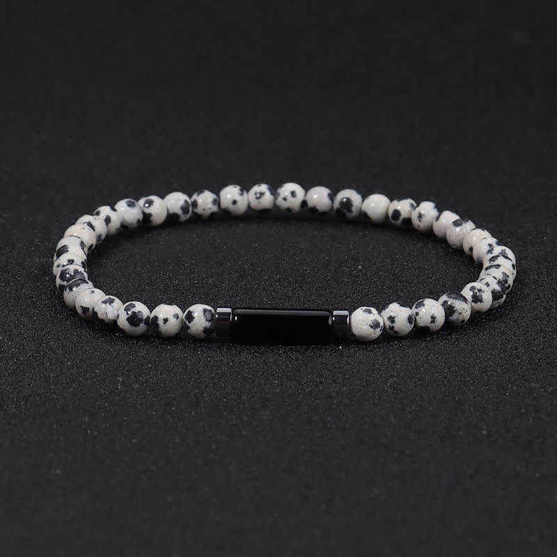 Buddha Stones Bracelet d'ancrage vintage en jaspe dalmatien de lave de 4 mm - Jasper dalmatien (Joie ♥ Loyauté) - image 2