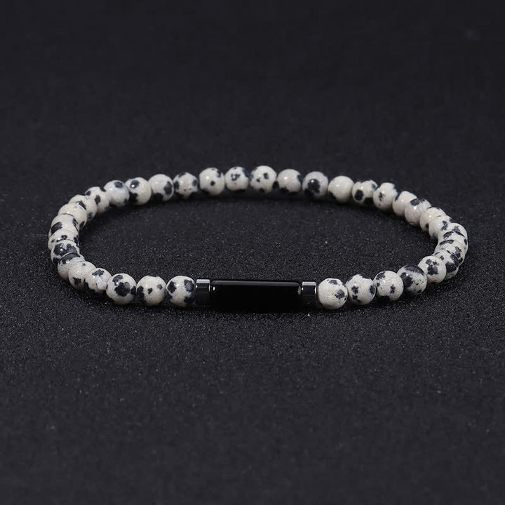 Buddha Stones Bracelet d'ancrage vintage en jaspe dalmatien de lave de 4 mm - Jasper dalmatien (Joie ♥ Loyauté) - image 2