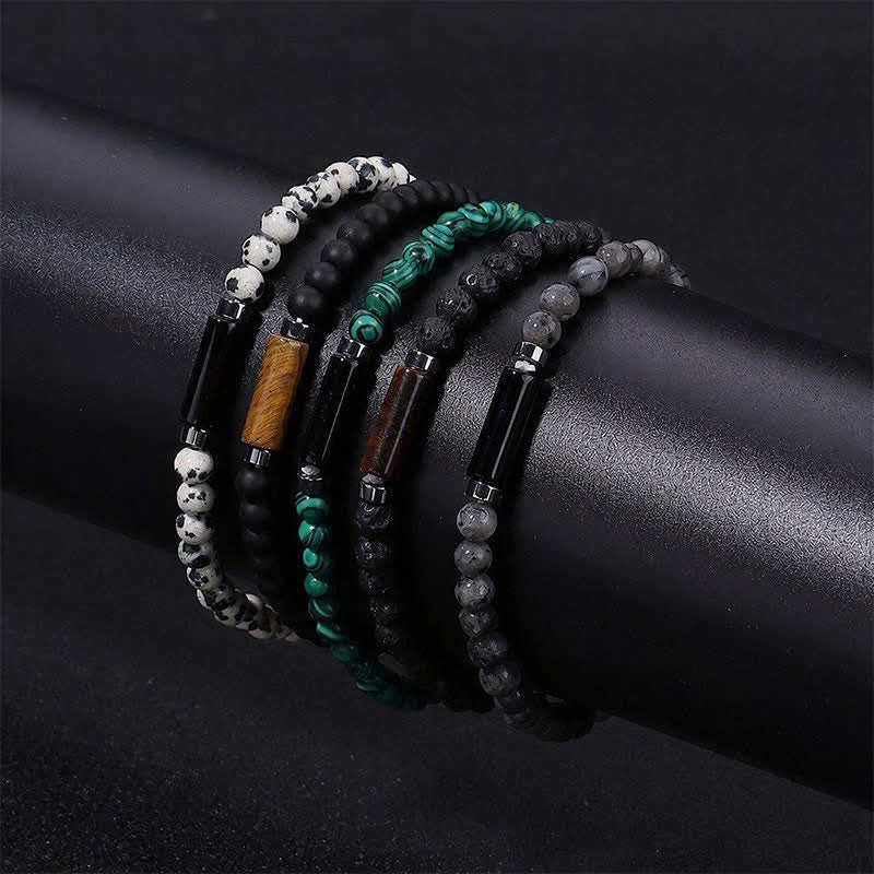 Buddha Stones Bracelet d'ancrage vintage en jaspe dalmatien de lave de 4 mm - image 14